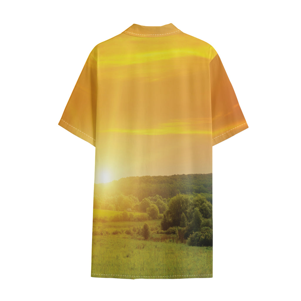 Sunrise Field Print Cotton Hawaiian Shirt