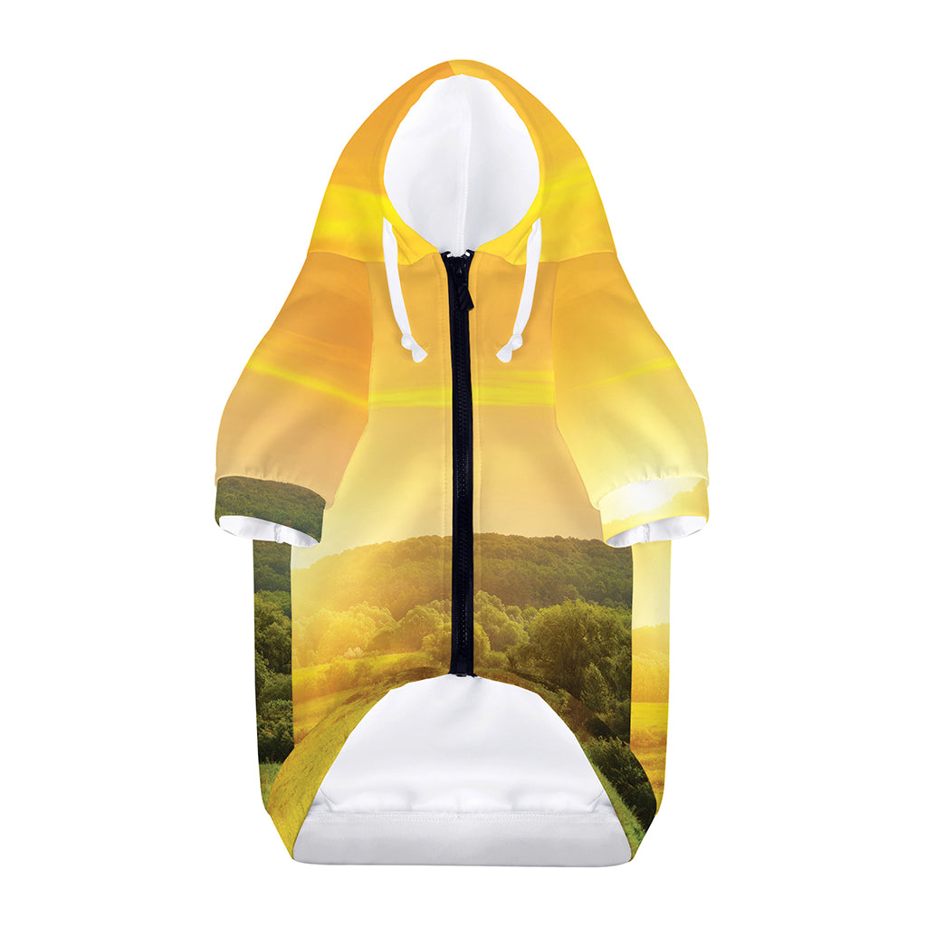 Sunrise Field Print Dog Zip Up Hoodie