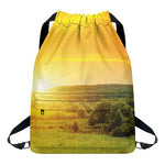 Sunrise Field Print Drawstring Backpack