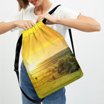 Sunrise Field Print Drawstring Backpack