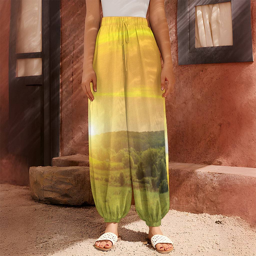 Sunrise Field Print Harem Pants