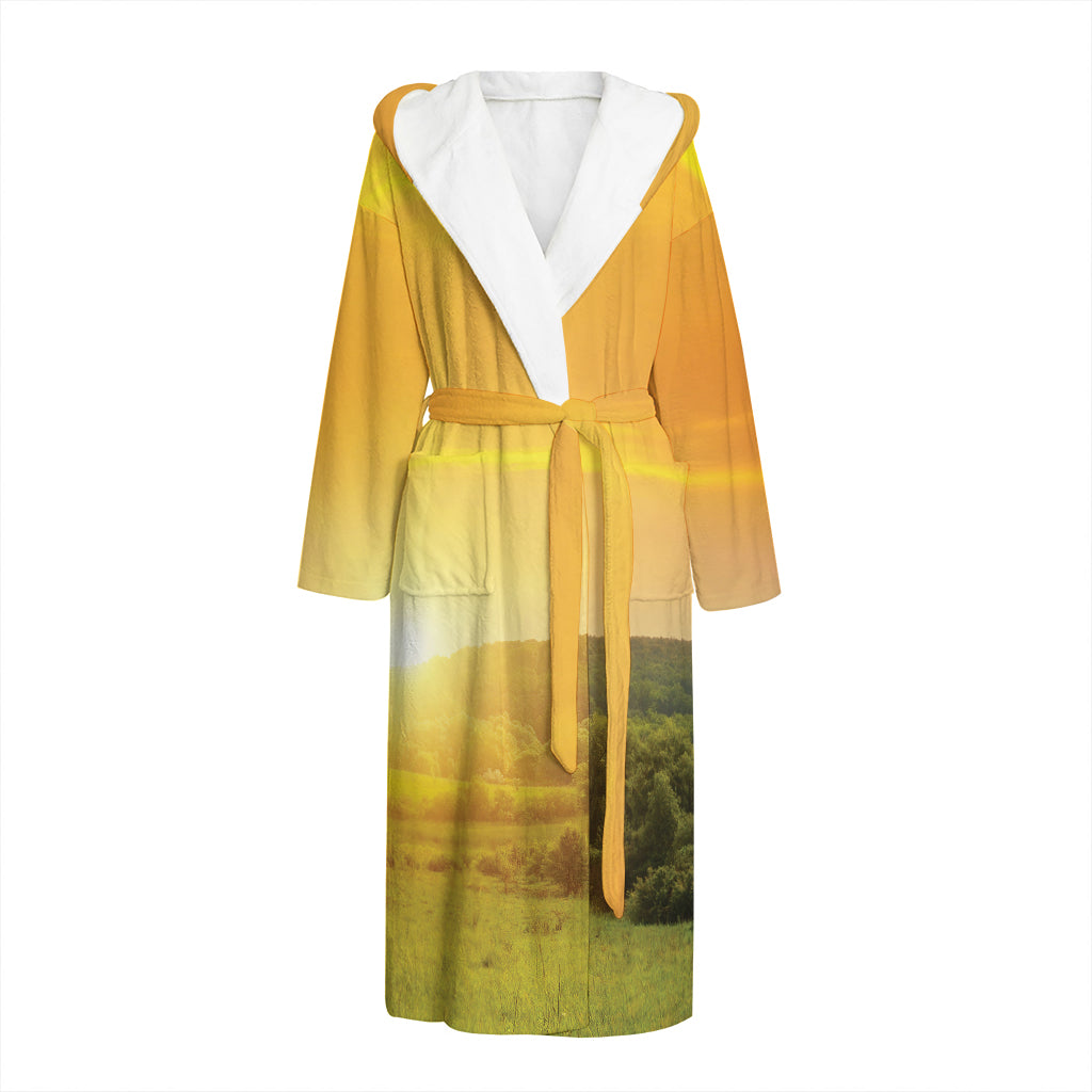Sunrise Field Print Hooded Bathrobe
