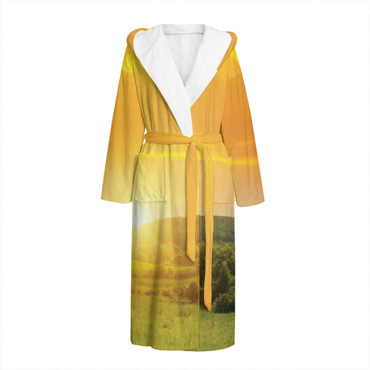 Sunrise Field Print Hooded Bathrobe