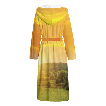 Sunrise Field Print Hooded Bathrobe