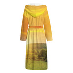 Sunrise Field Print Hooded Bathrobe