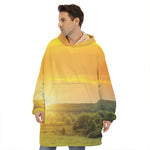 Sunrise Field Print Hoodie Blanket