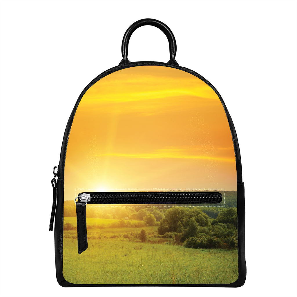 Sunrise Field Print Leather Backpack