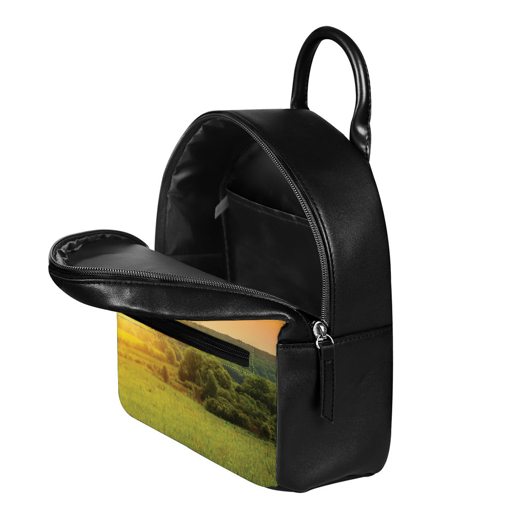 Sunrise Field Print Leather Backpack