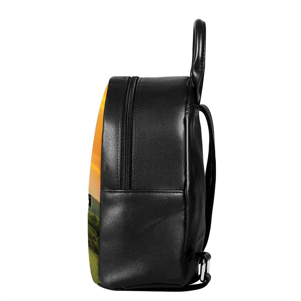 Sunrise Field Print Leather Backpack