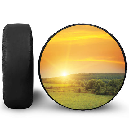 Sunrise Field Print Leather Spare Tire Cover