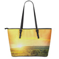 Sunrise Field Print Leather Tote Bag With Zipper