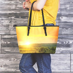 Sunrise Field Print Leather Tote Bag