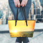 Sunrise Field Print Leather Tote Bag