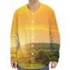 Sunrise Field Print Long Sleeve Baseball Jersey