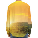 Sunrise Field Print Long Sleeve Baseball Jersey