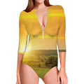 Sunrise Field Print Long Sleeve Swimsuit