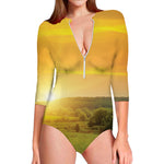 Sunrise Field Print Long Sleeve Swimsuit