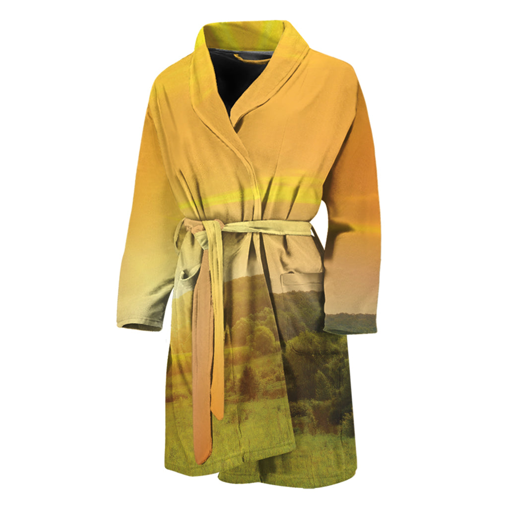 Sunrise Field Print Men's Bathrobe