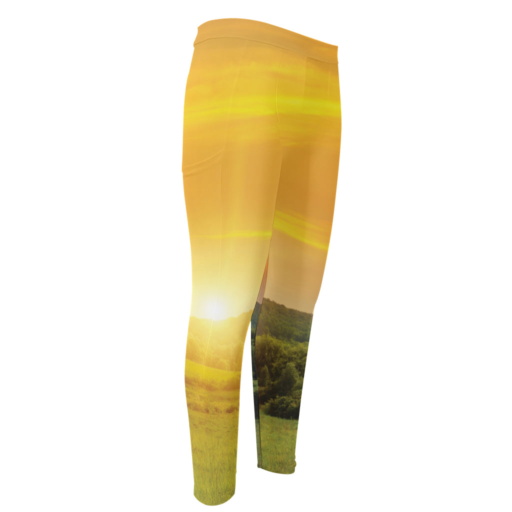 Sunrise Field Print Men's Compression Pants