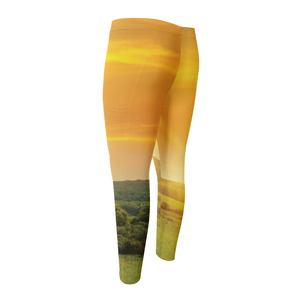 Sunrise Field Print Men's Compression Pants