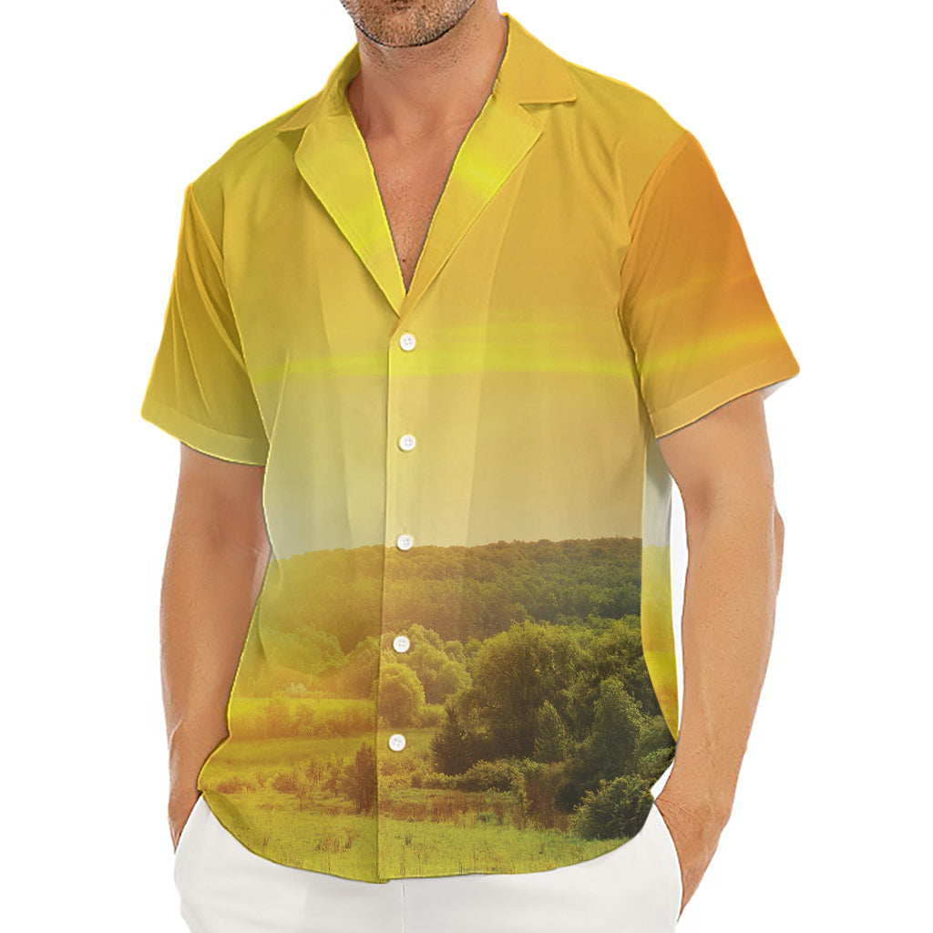 Sunrise Field Print Men's Deep V-Neck Shirt