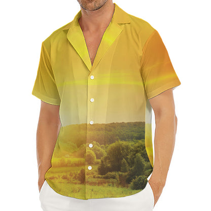 Sunrise Field Print Men's Deep V-Neck Shirt
