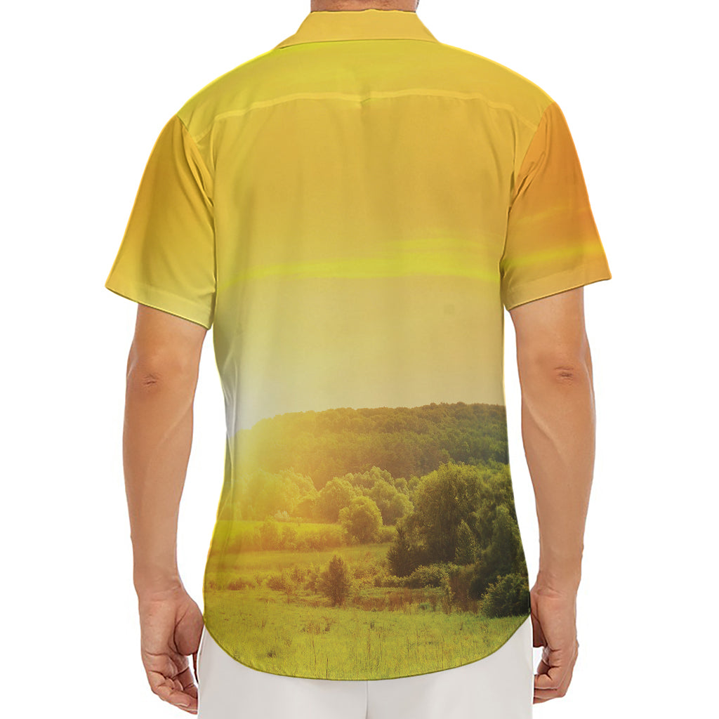 Sunrise Field Print Men's Deep V-Neck Shirt