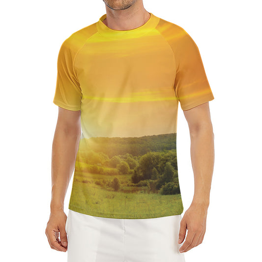 Sunrise Field Print Men's Short Sleeve Rash Guard