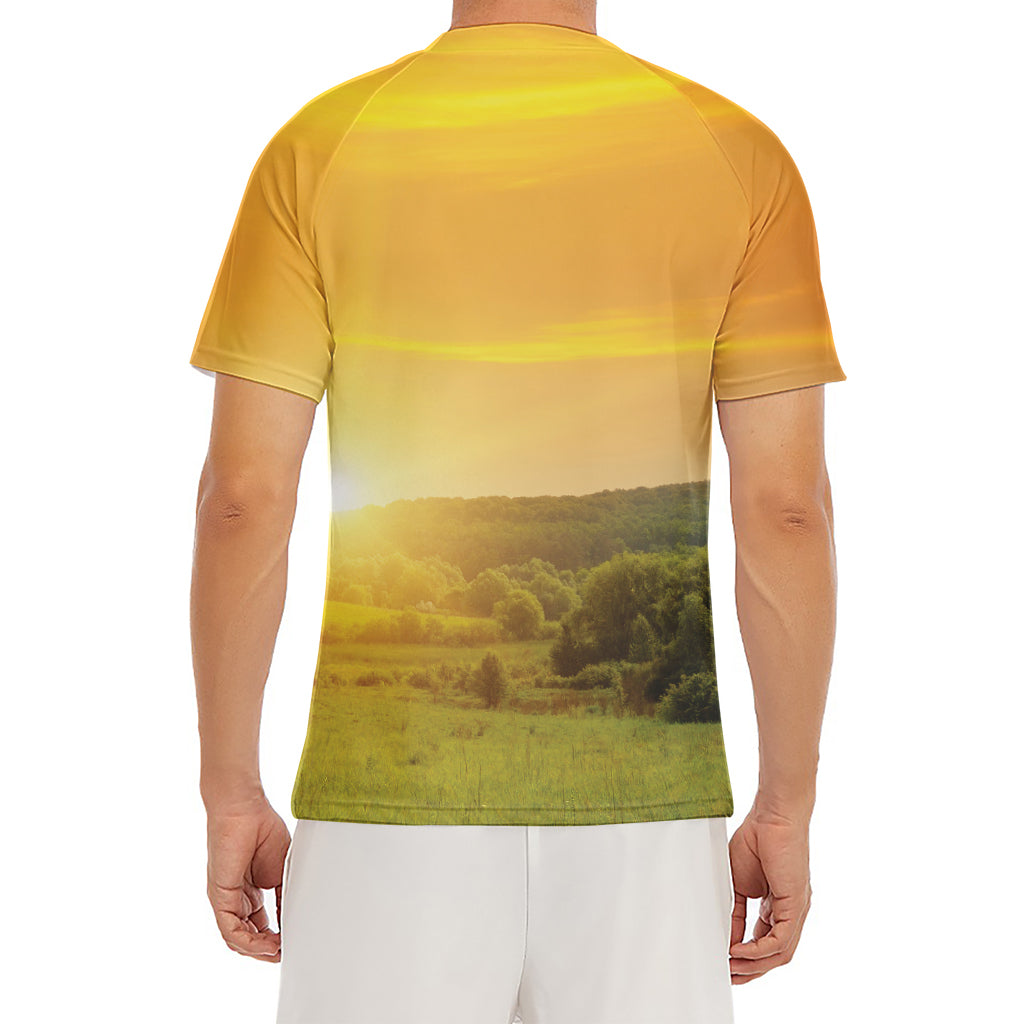 Sunrise Field Print Men's Short Sleeve Rash Guard
