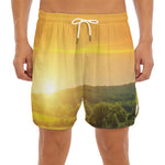 Sunrise Field Print Men's Split Running Shorts