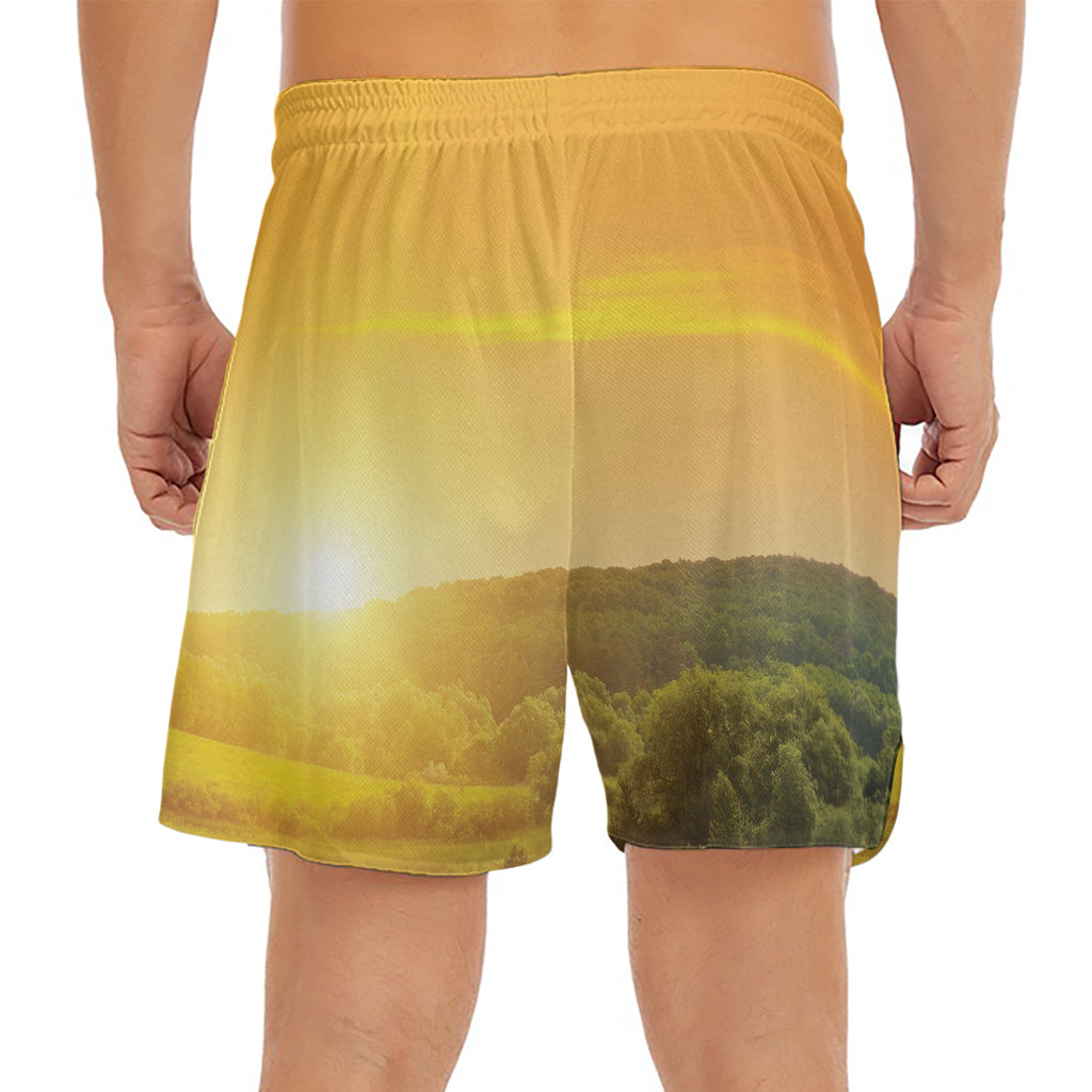 Sunrise Field Print Men's Split Running Shorts