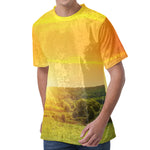 Sunrise Field Print Men's Velvet T-Shirt