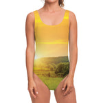 Sunrise Field Print One Piece Swimsuit