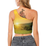Sunrise Field Print One Shoulder Crop Top