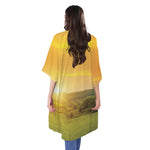 Sunrise Field Print Open Front Beach Cover Up