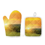 Sunrise Field Print Oven Mitt And Pot Holder Set