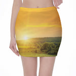 Sunrise Field Print Pencil Mini Skirt