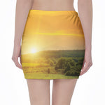 Sunrise Field Print Pencil Mini Skirt