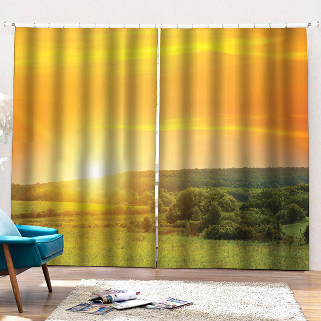 Sunrise Field Print Pencil Pleat Curtains