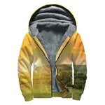 Sunrise Field Print Sherpa Lined Zip Up Hoodie