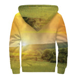 Sunrise Field Print Sherpa Lined Zip Up Hoodie