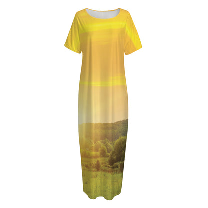 Sunrise Field Print Short Sleeve Long Nightdress