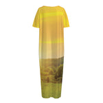 Sunrise Field Print Short Sleeve Long Nightdress