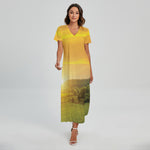 Sunrise Field Print Short Sleeve Maxi Dress