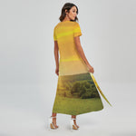 Sunrise Field Print Short Sleeve Maxi Dress