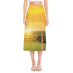 Sunrise Field Print Side Slit Midi Skirt