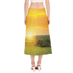 Sunrise Field Print Side Slit Midi Skirt