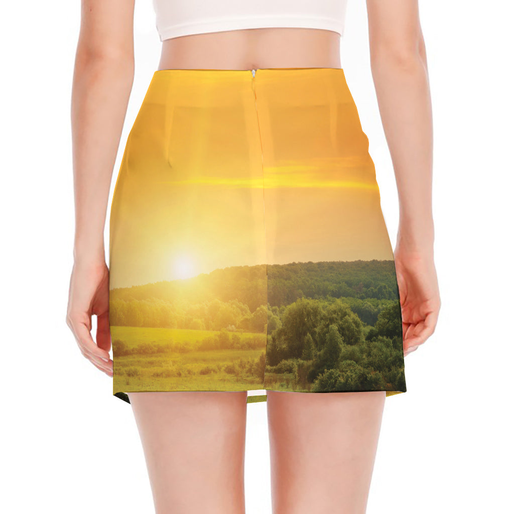 Sunrise Field Print Side Slit Mini Skirt