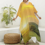 Sunrise Field Print Silk V-Neck Kaftan Dress
