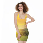 Sunrise Field Print Sleeveless Bodycon Dress
